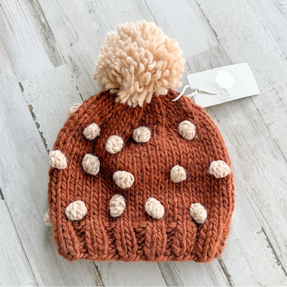 NWT The Blueberry Hill Pom Pom Dot Beanie Chunky Knit Winter Hat Baby 12-24 mos
